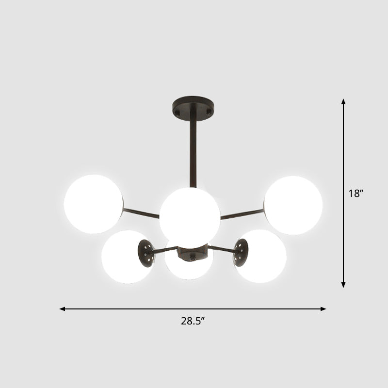 Frosted White Glass Chandelier - Postmodern Suspension Light With Burst Design 6 / Black