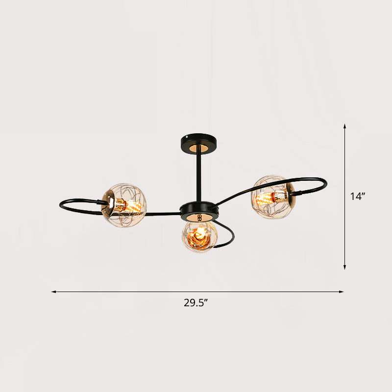 Minimalist Black Floral Chandelier With Clear Glass Pendant Light For Living Room 3 /