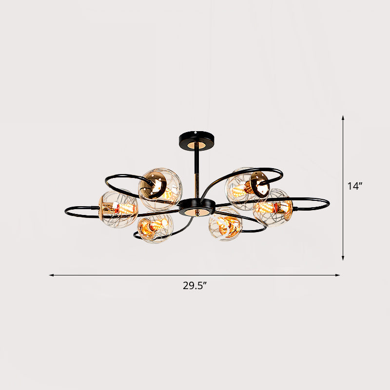 Minimalist Black Floral Chandelier With Clear Glass Pendant Light For Living Room 6 /