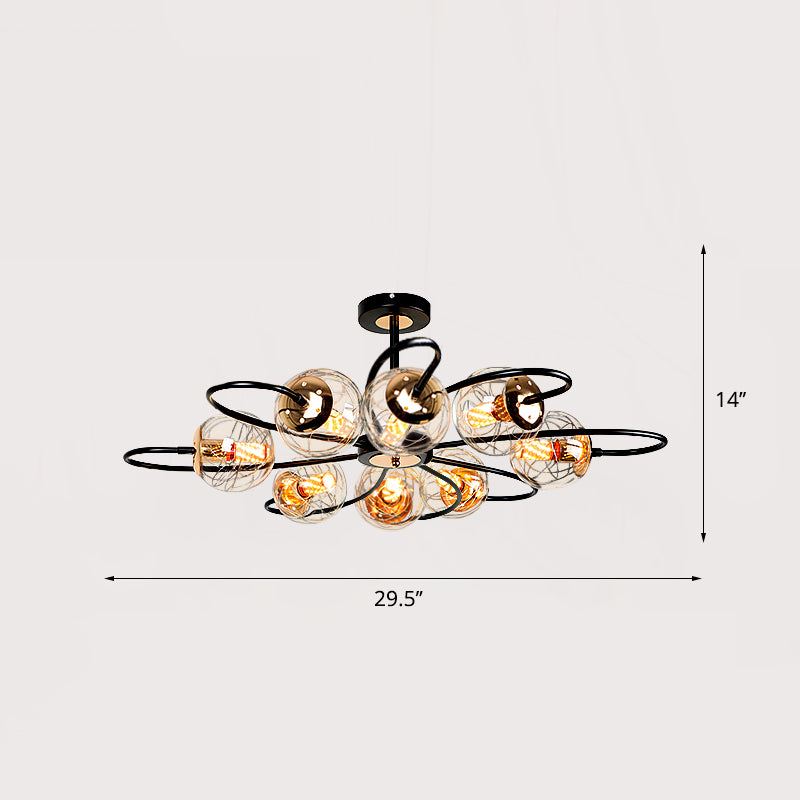 Minimalist Black Floral Chandelier With Clear Glass Pendant Light For Living Room 8 /