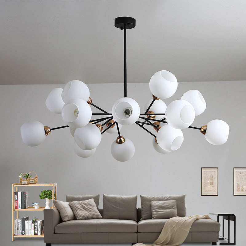 Contemporary White Glass Sputnik Chandelier With Black Suspension - Stunning Lighting Fixture