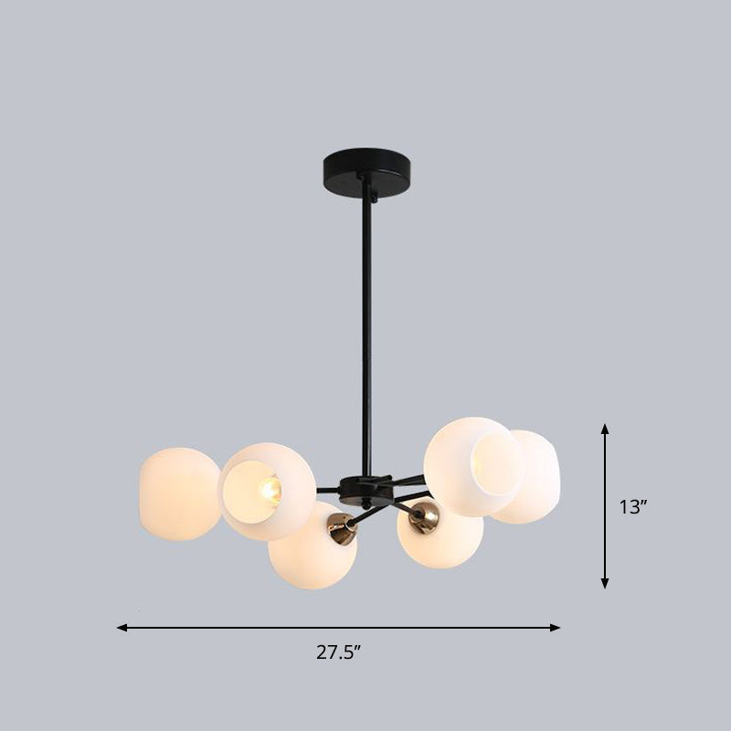Lustre suspendu contemporain noir Sputnik avec éclairage en verre blanc
