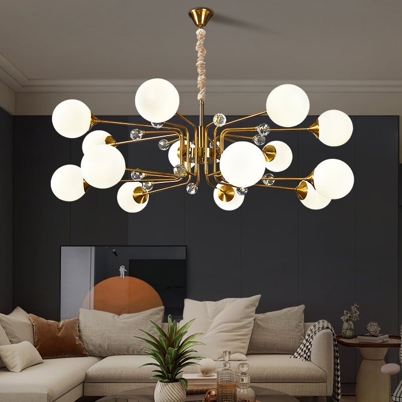 Brass Sputnik Ceiling Light: Postmodern Closed Glass Chandelier