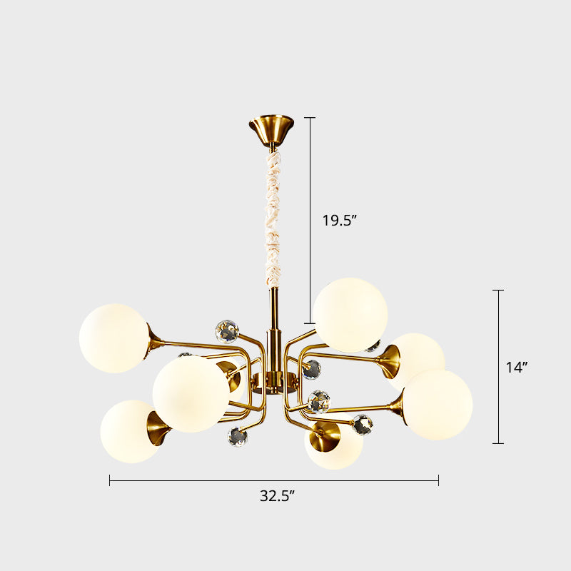 Sleek Brass Sputnik Bedroom Chandelier - Modern Glass Ceiling Light 8 / White
