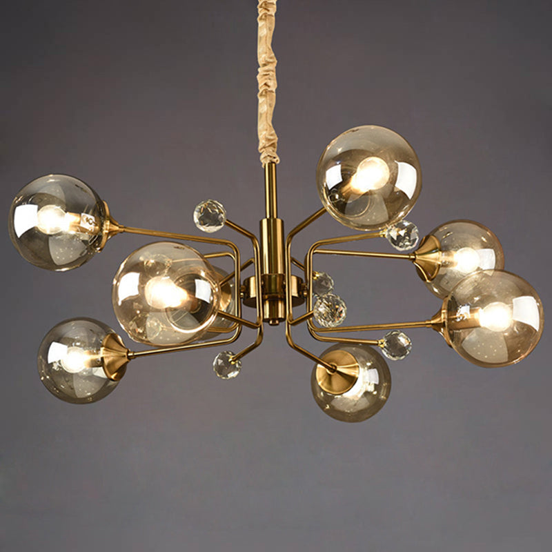 Brass Sputnik Ceiling Light: Postmodern Closed Glass Chandelier