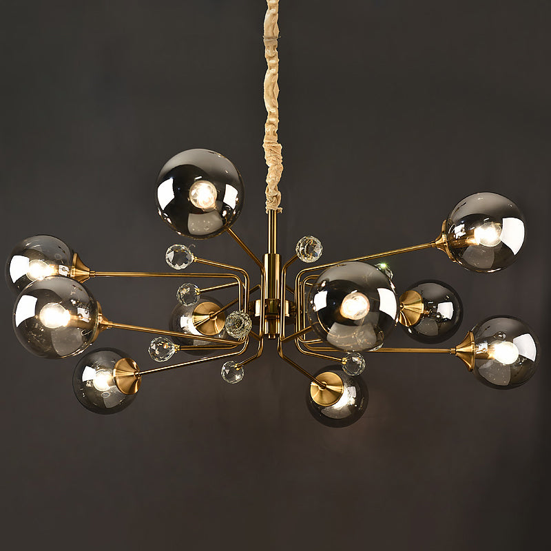 Sleek Brass Sputnik Bedroom Chandelier - Modern Glass Ceiling Light 10 / Smoke Gray