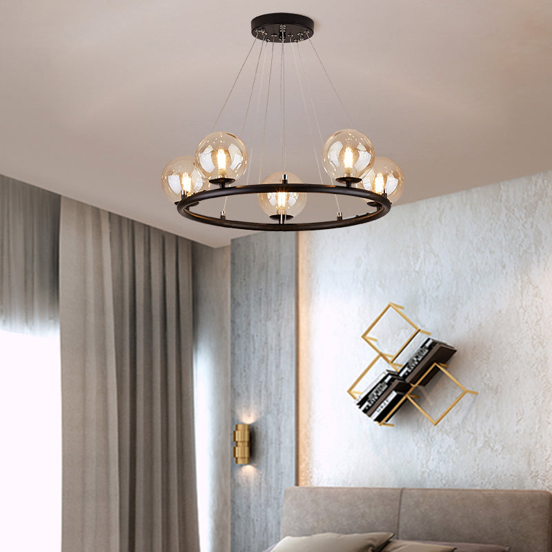 Postmodern Metal Chandelier with Ball Glass Shade