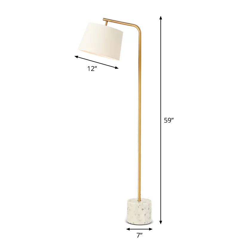 Minimalist Tapered Drum Fabric Floor Light With Marble Base - White Standing Lamp