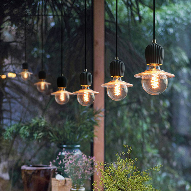 Bare Bulb Hanging Light Fixture - Minimalist Cement 1-Light Black Pendant Light for Restaurants