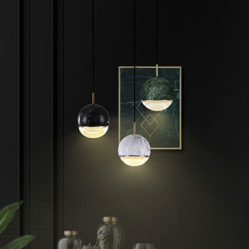 Modern Nordic Marble LED Hanging Lamp for Dining Room with Glass Bottom Ceiling Pendant Light