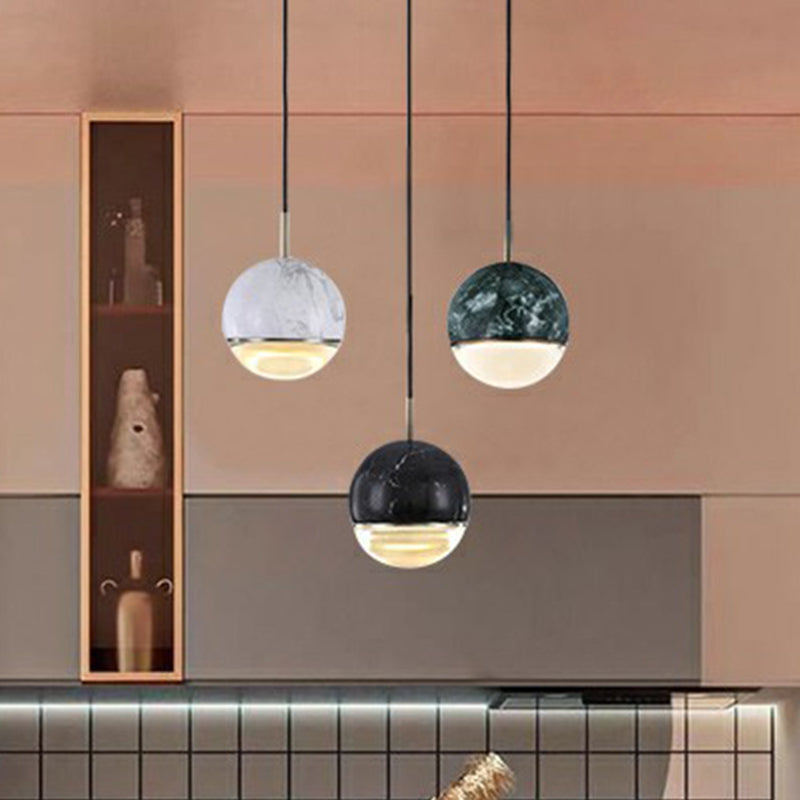 Modern Nordic Marble LED Hanging Lamp for Dining Room with Glass Bottom Ceiling Pendant Light