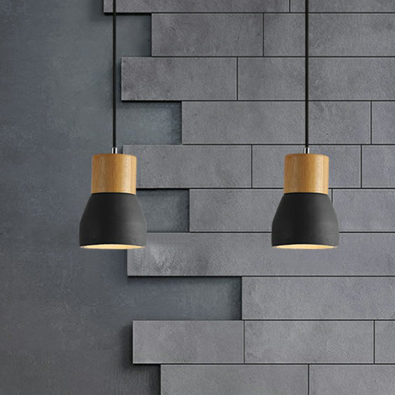 Nordic Mini Pendant Light with Cement Shade and Wood Top - Single-Bulb Ceiling Fixture for Restaurants