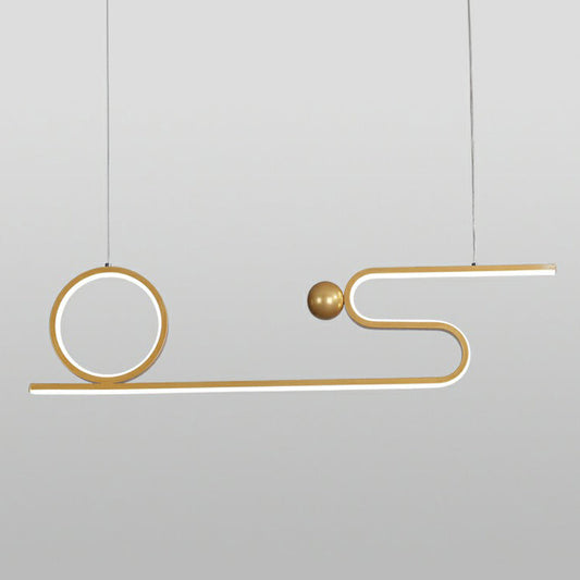 Minimalist Gold Linear Led Island Lighting For Restaurants - Metal Ceiling Hang Lamp