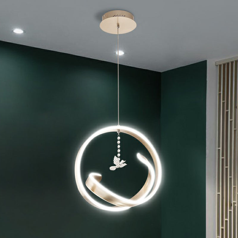 Art Deco Metallic Pendant Led Chandelier For Dining Room Gold / White Bird