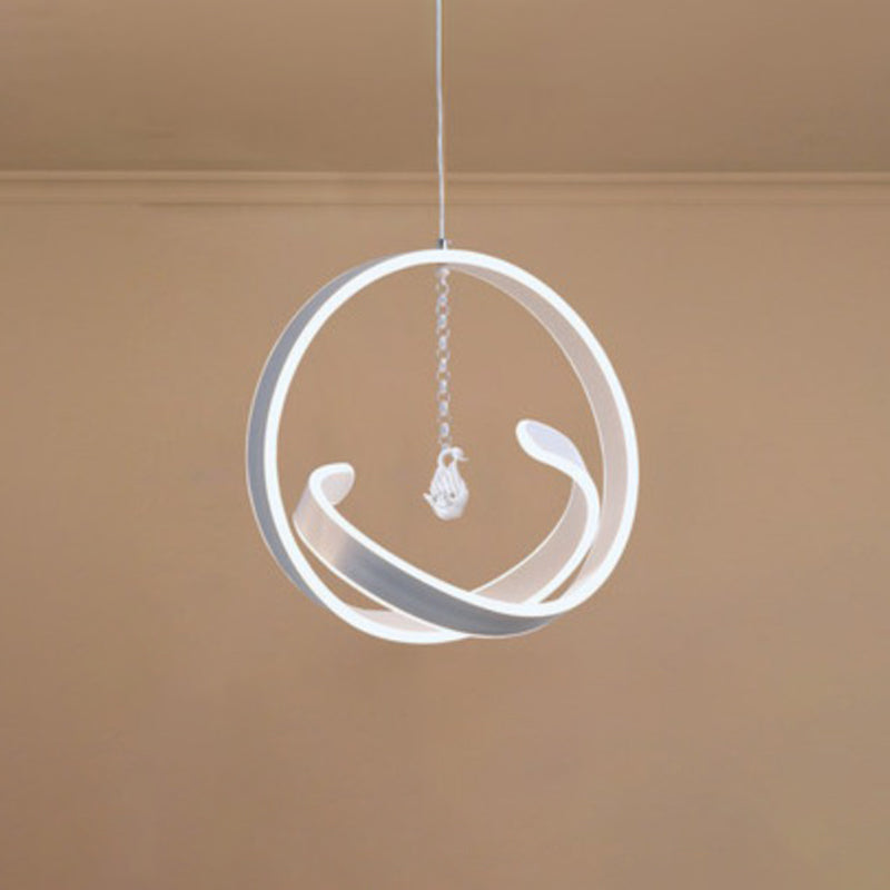 Art Deco Metallic Pendant Led Chandelier For Dining Room White / Swan