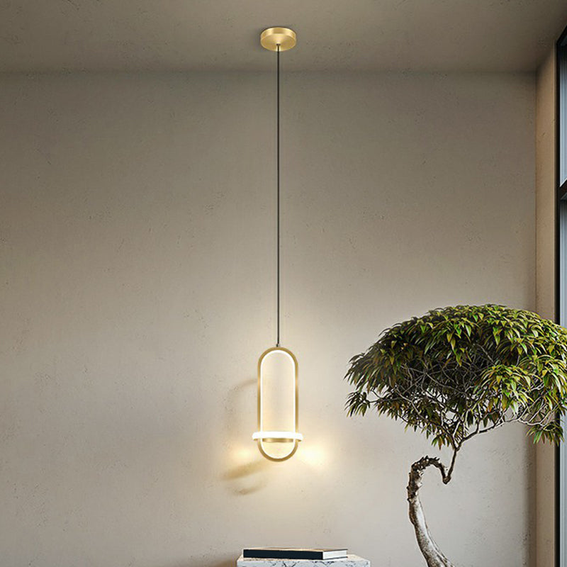 LED Metal Bedside Pendant Light with Halo Ring