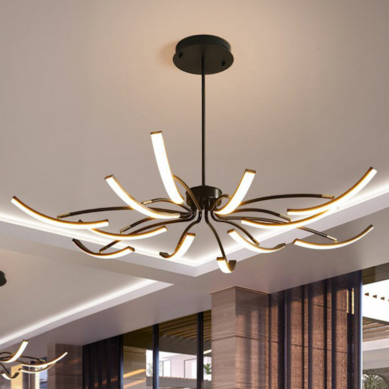 Black Rotating Stick LED Chandelier: Minimalist Acrylic Hanging Lamp for Dining Room