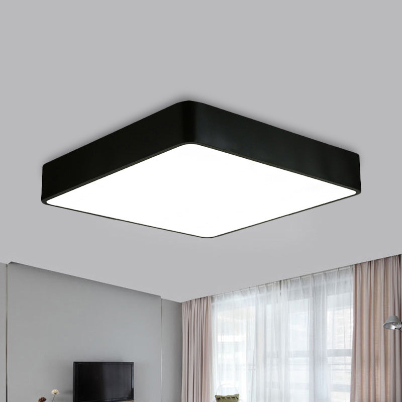 Modern LED Metal Flush Mount Light Fixture - White/Black Square - 14"/18"/23.5" Wide - Living Room