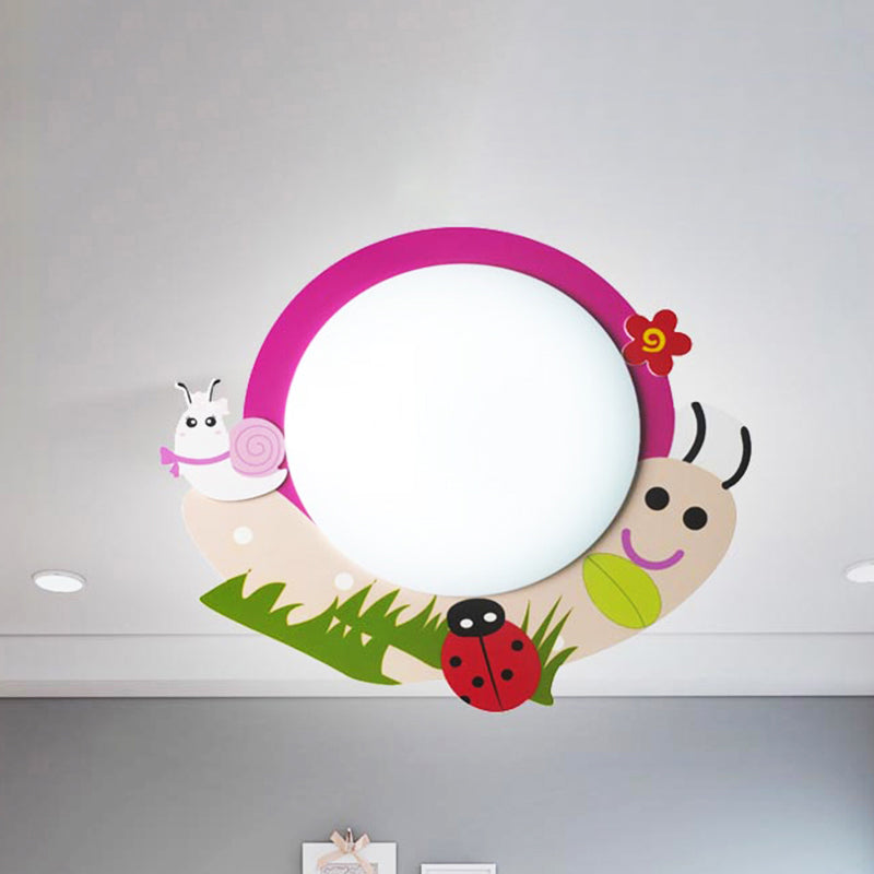 Cartoon Pink Snail Ceiling Light: Fun Metal & Acrylic Flush Mount for Girls' Bedrooms