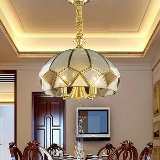 Antique Style Frosted Glass Hanging Brass Chandelier With 5 Lights