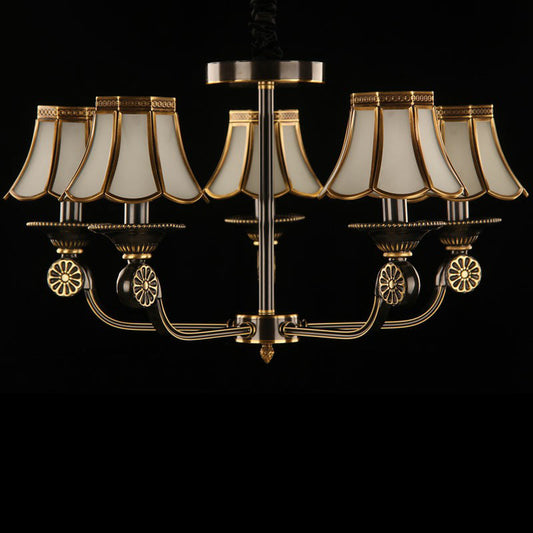 Traditional Gold & Black Flared Chandelier With Frosted Glass For Bedroom Suspension Light 5 /