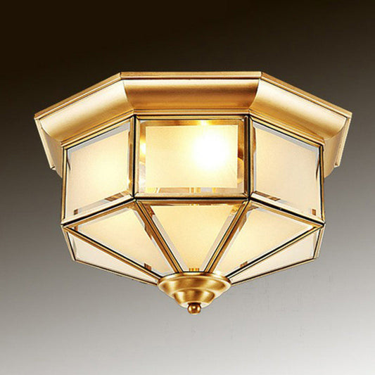 Brass Yurt Glass Flush Light - Classic Living Room Ceiling Mount