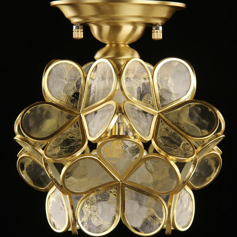 Vintage Brass Flower Flushmount Ceiling Light with Clear Glass - Ideal for Foyer and More!