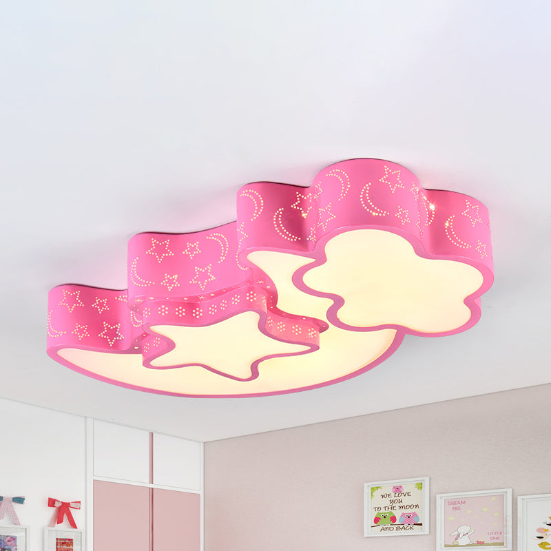 Contemporary Blue Moon Star Ceiling Light - Metal Flush Mount for Child Bedroom