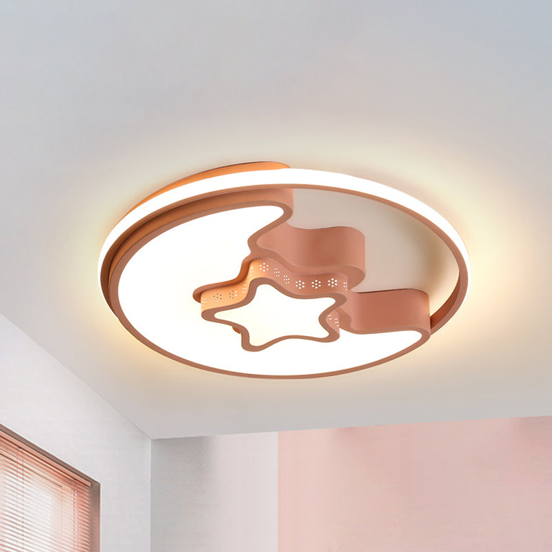 Modern Metal Crescent and Star Ceiling Mount Light - Flush Light for Nursing Room