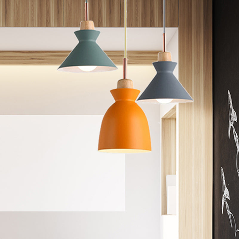 Modern Multi-Color Cone and Dome Pendant Light with 3 Metal Lights - Linear/Round Canopy