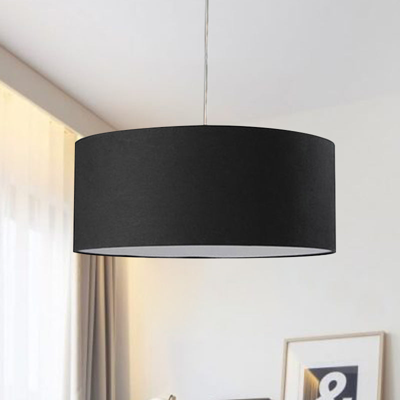 Minimalist Black Fabric Drum Pendant Light Led Hanging Ceiling Fixture - 12/16/19.5 Dia / 12