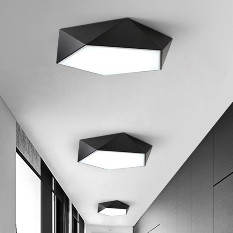 Geometric Metal Flush Mount Lighting with LED - White/Black 16.5"/20.5"/24.5" Wide