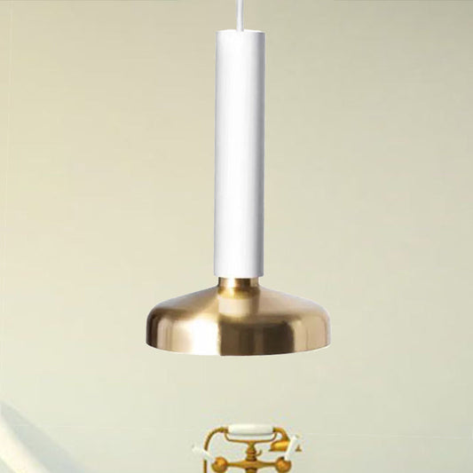 Modern Dome Shade Pendant Light With Cylinder Stem For Bedroom White