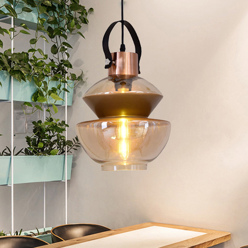 Modernist Gourd/Cone Glass Pendant Light - 1-Light Brown Ceiling Fixture For Dining Room / B