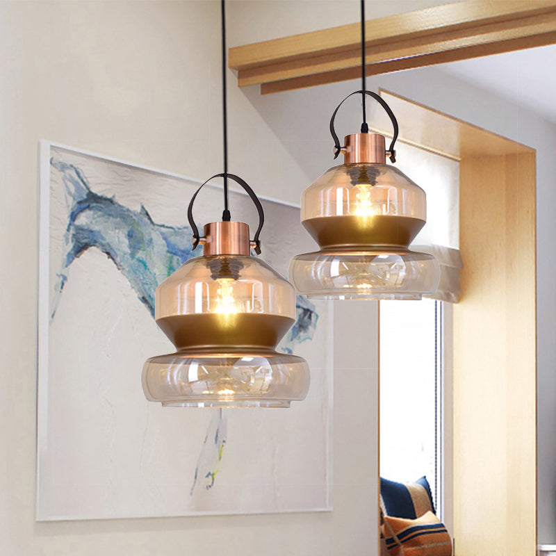 Luminaire suspendu en verre moderniste à 1 ampoule en forme de gourde/cône pour salle à manger - Plafonnier suspendu marron