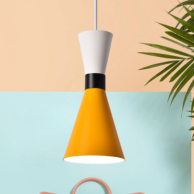 Suspension en métal de style nordique contemporain - Design sablier - 1 ampoule - Gris/rouge/jaune - pour salon
