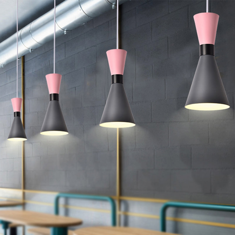Suspension en métal de style nordique contemporain - Design sablier - 1 ampoule - Gris/rouge/jaune - pour salon