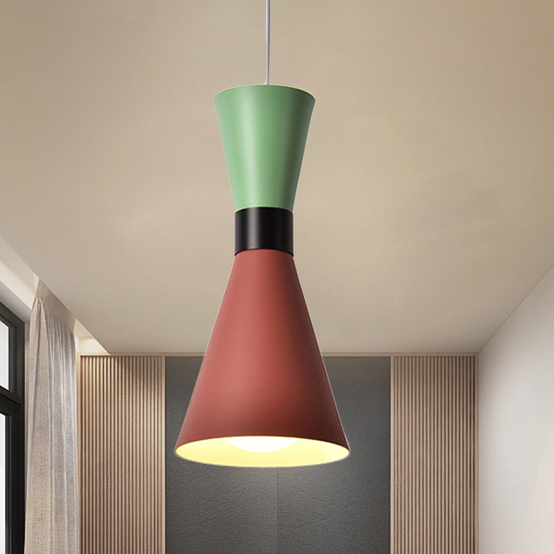Contemporary Nordic Style Hourglass Pendant Light - Metal 1 Bulb Grey/Red/Yellow Ideal For Living