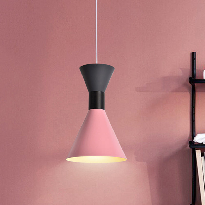 Nordic 1-Light Metal Pendant With White/Pink/Green Hourglass Design Pink