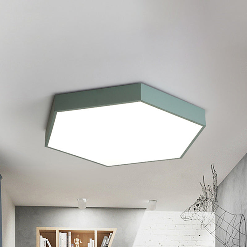 Modern LED Flush Mount with Metal Shade - Hexagon Design in Gray/Yellow/Blue, White/Warm Light - 16"/19.5"/23.5" Wide