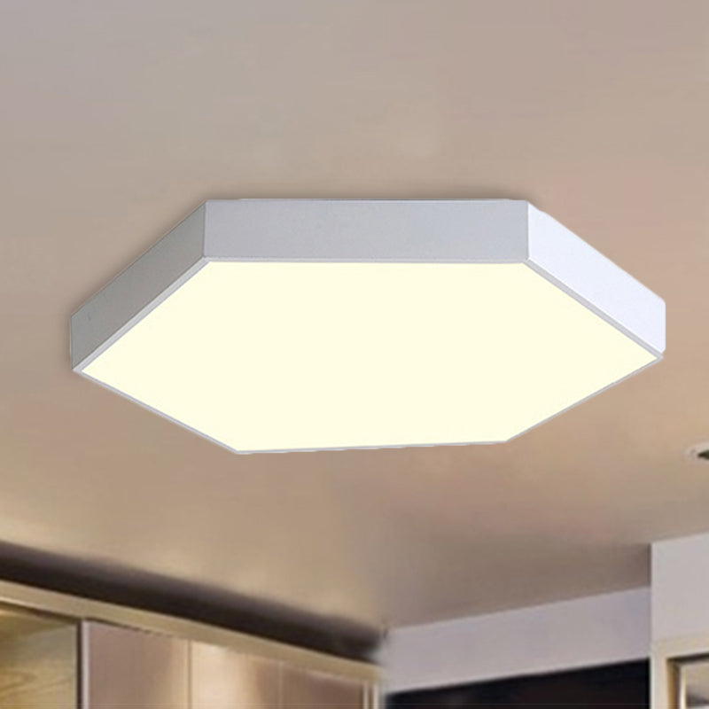 Modern LED Flush Mount with Metal Shade - Hexagon Design in Gray/Yellow/Blue, White/Warm Light - 16"/19.5"/23.5" Wide