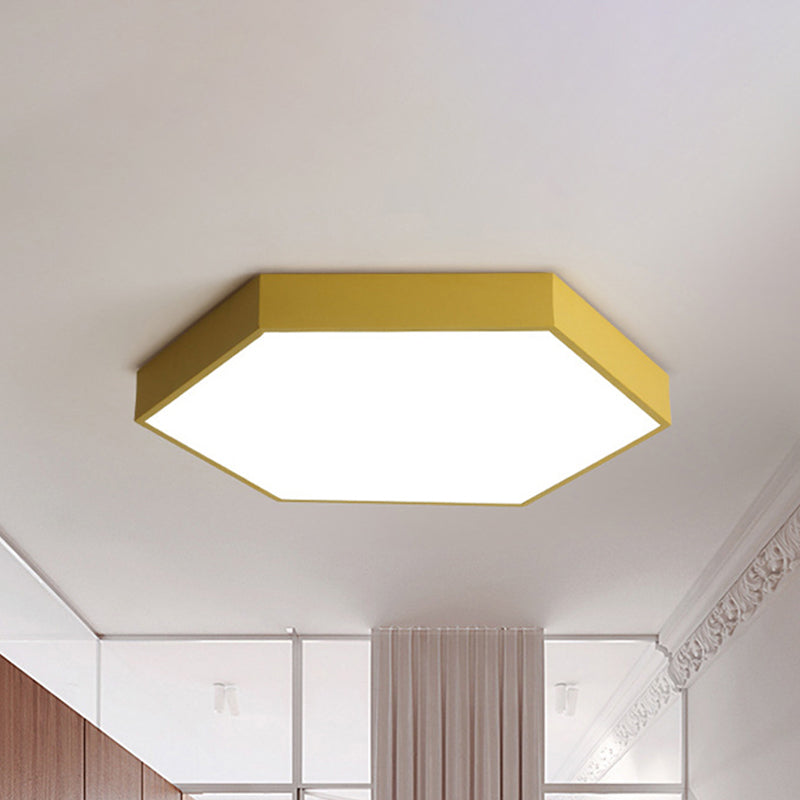 Modern LED Flush Mount with Metal Shade - Hexagon Design in Gray/Yellow/Blue, White/Warm Light - 16"/19.5"/23.5" Wide