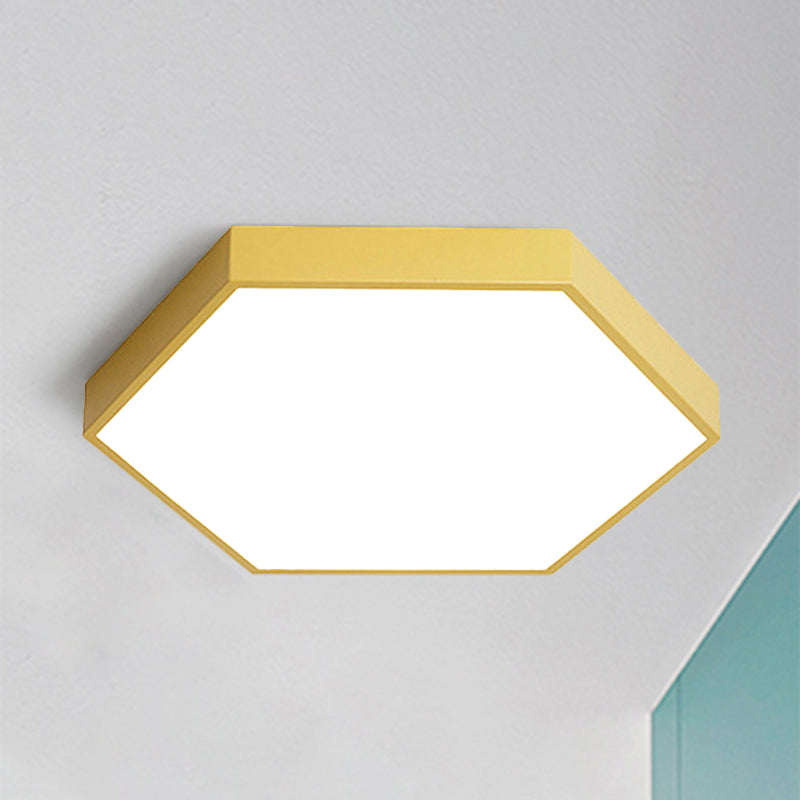 Modern LED Flush Mount with Metal Shade - Hexagon Design in Gray/Yellow/Blue, White/Warm Light - 16"/19.5"/23.5" Wide