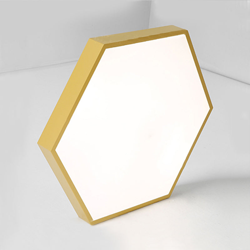 Modern LED Flush Mount with Metal Shade - Hexagon Design in Gray/Yellow/Blue, White/Warm Light - 16"/19.5"/23.5" Wide