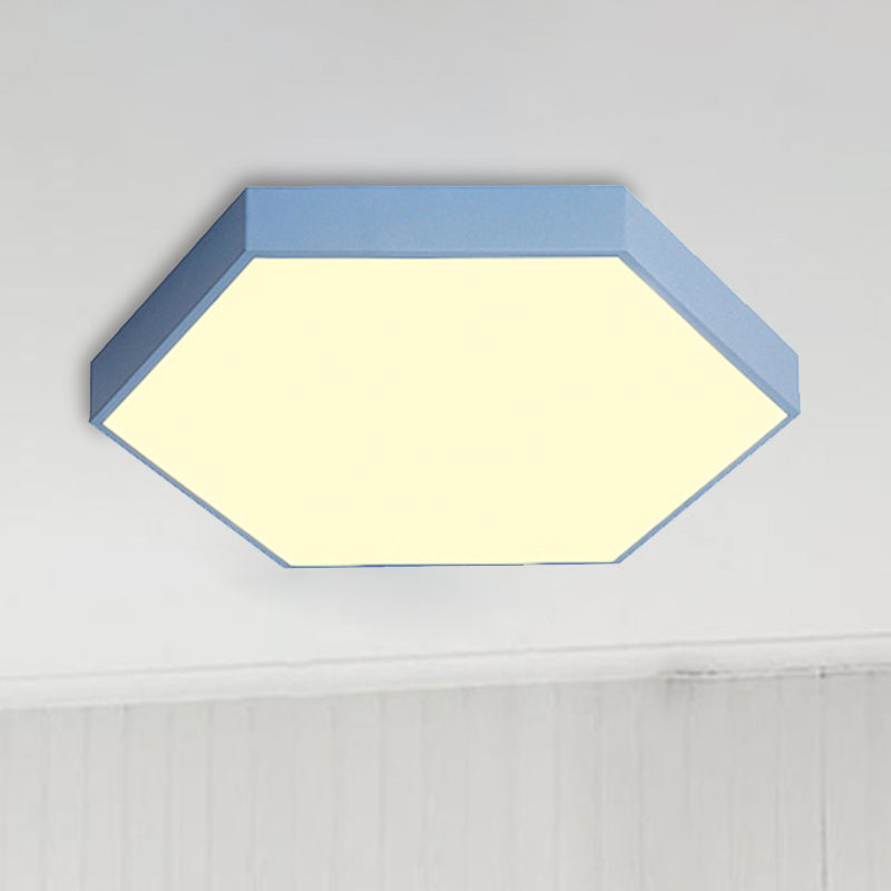 Modern LED Flush Mount with Metal Shade - Hexagon Design in Gray/Yellow/Blue, White/Warm Light - 16"/19.5"/23.5" Wide