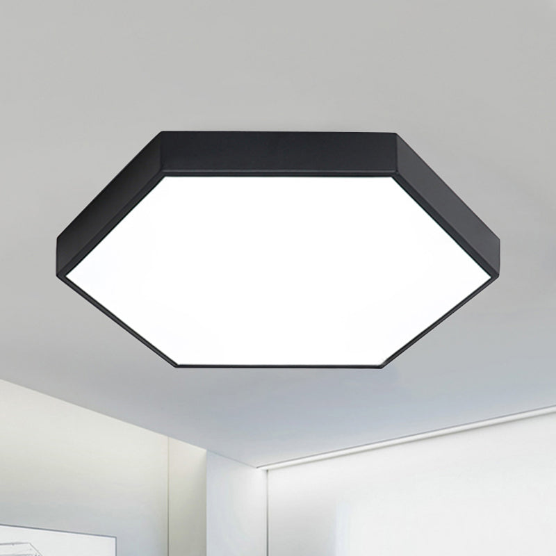 Modern LED Flush Mount with Metal Shade - Hexagon Design in Gray/Yellow/Blue, White/Warm Light - 16"/19.5"/23.5" Wide