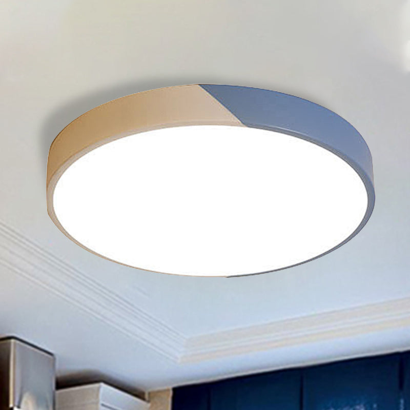 Round Flush Mount LED Ceiling Lamp in Macaron Acrylic and Metal - Available in 3 Sizes and 3 Color Options - Ideal for Bedroom