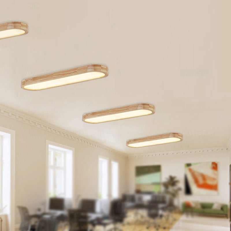 Modern Oval Wood Ceiling Light Fixture with Diffuser - 1-Light Office Flush Mount Lamp - Sizes: 25.5"/35.5"/47" W