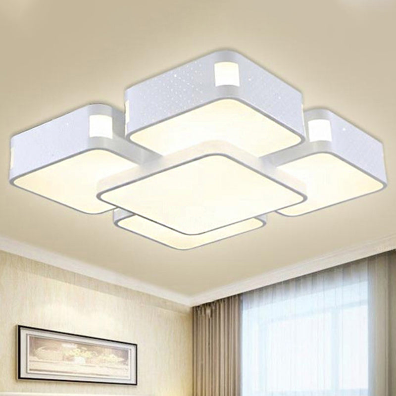 Contemporary Square Ceiling Mounted LED Pendant Light - 24"/37" Wide - Acrylic - White Flush Mount