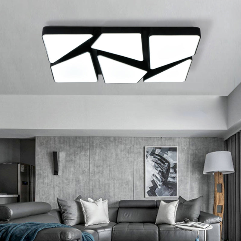 Plafonnier LED moderne encastré : 25,5"/37,5" W, abat-jour en acrylique, noir/blanc, plafonnier carré/rectangulaire, lumière chaude/blanche